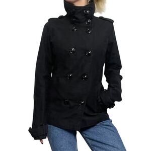 Obey Double Breasted Black Cotton Military Style Jacket Peacoat High Collar Sz M